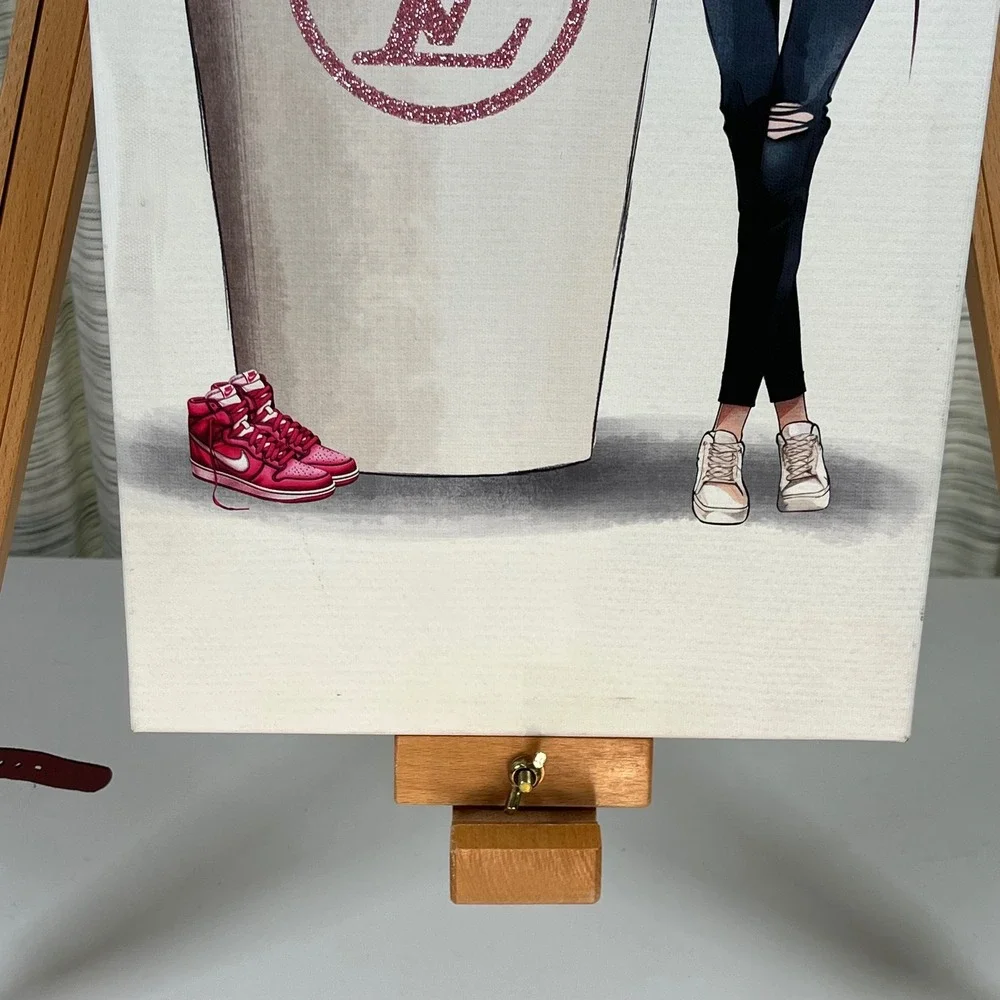 Burlington Canvas Wall Art Pink Women 10x20 Excellent LV Coffee Fashion Decor